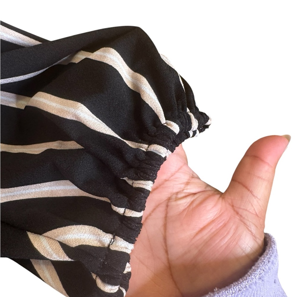 Adrianna Papell Black and White Striped Long-Sleeve Blouse - Picture 4 of 7